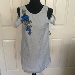 Haute Nites Dress Pin Striped With Floral Embroidery Patch